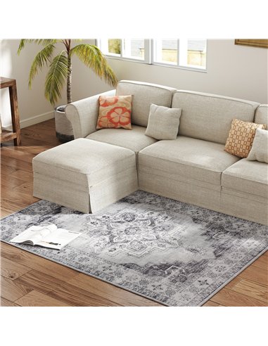 HOMCOM Vintage Area Rug, Non-Slip Washable Rug, Flannel Floor Carpet for Living Room, Bedroom, Dining Room, Home Office, 170 x 1
