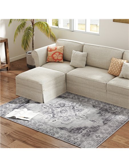 HOMCOM Vintage Area Rug, Non-Slip Washable Rug, Flannel Floor Carpet for Living Room, Bedroom, Dining Room, Home Office, 170 x 1 - pic 173029 | FastDaddyshop