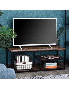 Homcom Multi Shelf Industrial-Style TV Stand, Wood-Effect 2