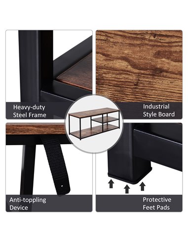 HOMCOM TV stand Industrial Style TV Cabinet With Storages 2 Shelves Metal Frame For living Room