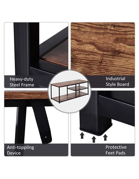 HOMCOM TV stand Industrial Style TV Cabinet With Storages 2 Shelves Metal Frame For living Room - pic 17316 | FastDaddyshop