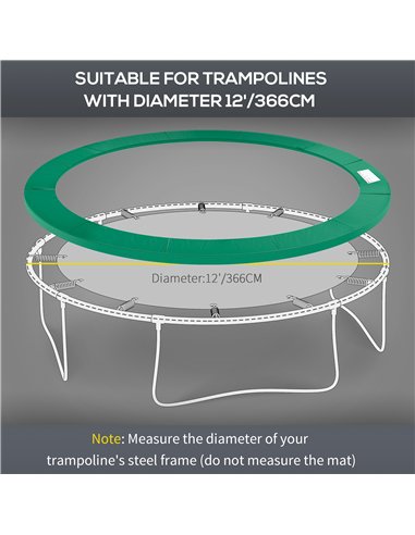 HOMCOM 12FT Replacement Trampoline Pad Thick Foam Safety Φ366cm Spring Cover Bounce Padding - Green