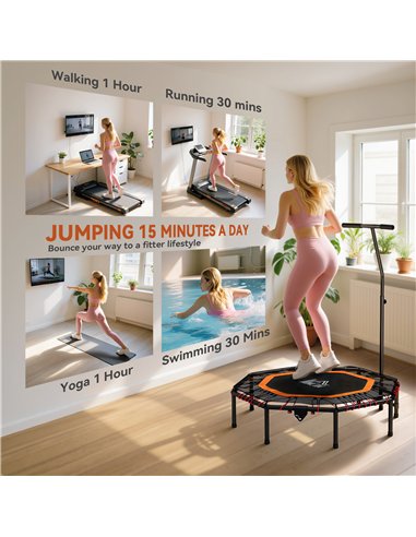 HOMCOM Fitness Trampoline, Bouncer with Adjustable Handle, Max Load 150 kg