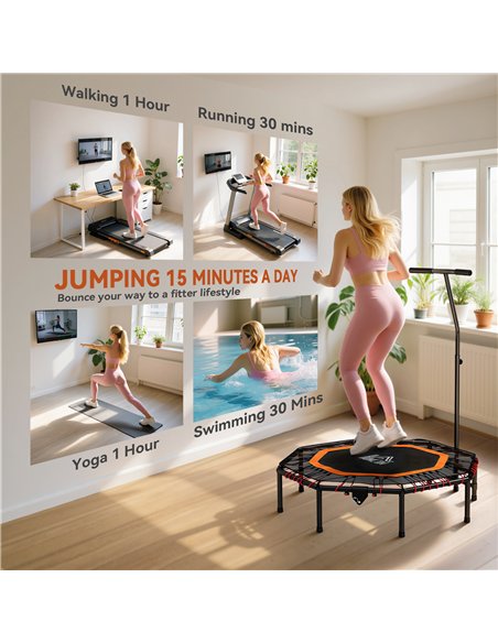 HOMCOM Fitness Trampoline, Bouncer with Adjustable Handle, Max Load 150 kg - pic 173196 | FastDaddyshop