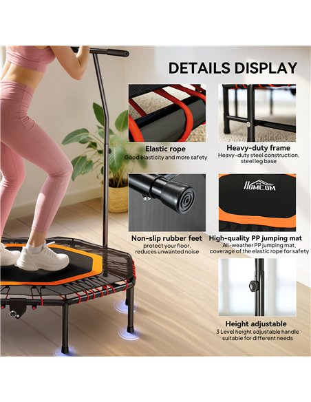 HOMCOM Fitness Trampoline, Bouncer with Adjustable Handle, Max Load 150 kg - pic 173197 | FastDaddyshop