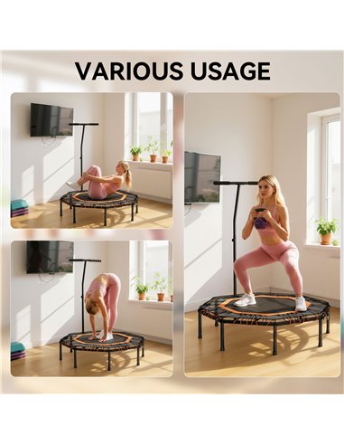 HOMCOM Fitness Trampoline, Bouncer with Adjustable Handle, Max Load 150 kg