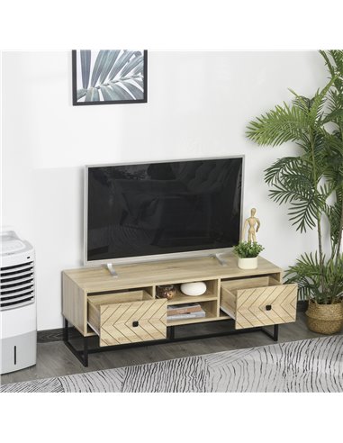 Homcom 1200mm Chevron Four-Compartment TV Stand, Brown and Black