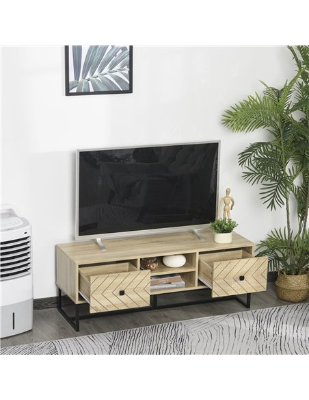 Homcom 1200mm Chevron Four-Compartment TV Stand, Brown and Black - pic 17320 | FastDaddyshop