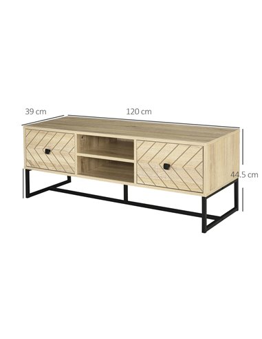 Homcom 1200mm Chevron Four-Compartment TV Stand, Brown and Black