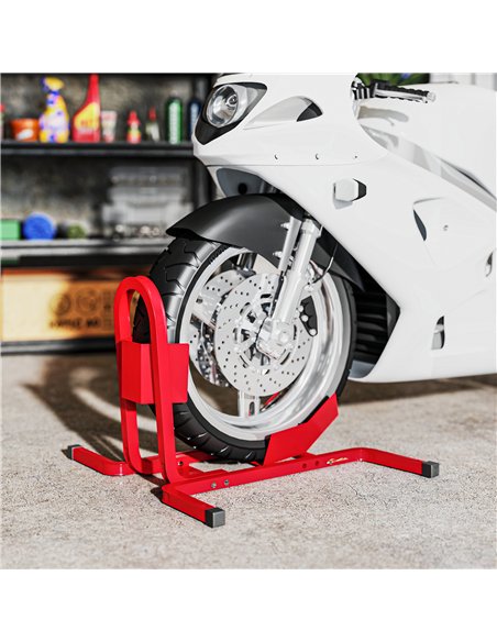 HOMCOM Metal Motorcycle Motorbike Wheel Chock Locking Stand System 17", 19", 21"/43, 48, 51 cm Front Wheels Steel Adjustable Fix - pic 173212 | FastDaddyshop