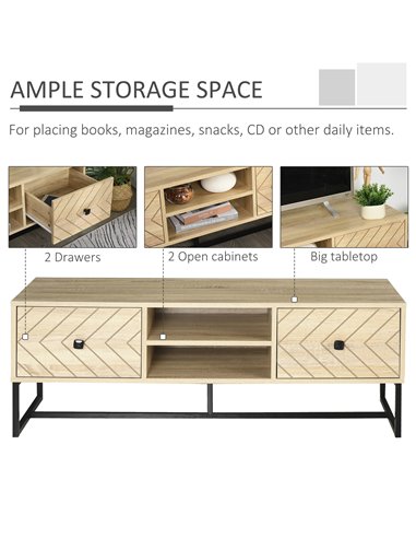 Homcom 1200mm Chevron Four-Compartment TV Stand, Brown and Black