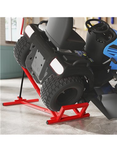 HOMCOM 400 kg Foldable Ride-On Mower Jack Lift, Adjustable Steel Lifting Device, for Lawn Mower, ATV, Red
