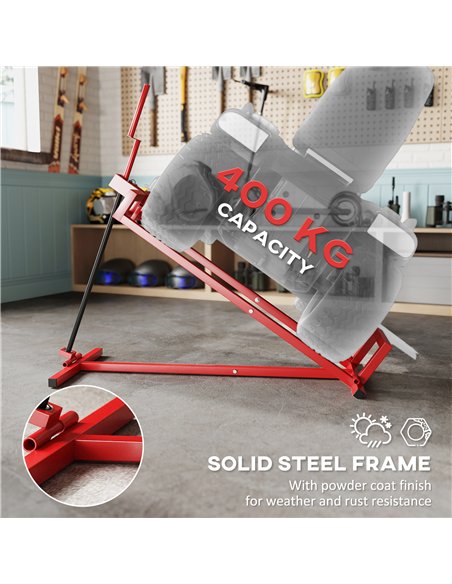HOMCOM 400 kg Foldable Ride-On Mower Jack Lift, Adjustable Steel Lifting Device, for Lawn Mower, ATV, Red - pic 173223 | FastDaddyshop