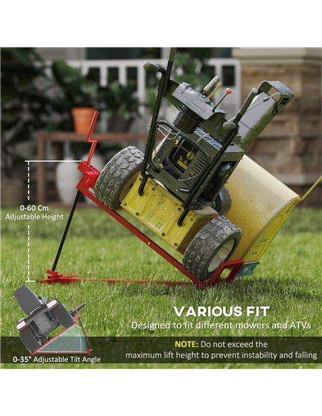 HOMCOM 400 kg Foldable Ride-On Mower Jack Lift, Adjustable Steel Lifting Device, for Lawn Mower, ATV, Red - pic 173224 | FastDaddyshop