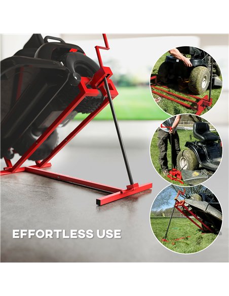 HOMCOM 400 kg Foldable Ride-On Mower Jack Lift, Adjustable Steel Lifting Device, for Lawn Mower, ATV, Red - pic 173226 | FastDaddyshop