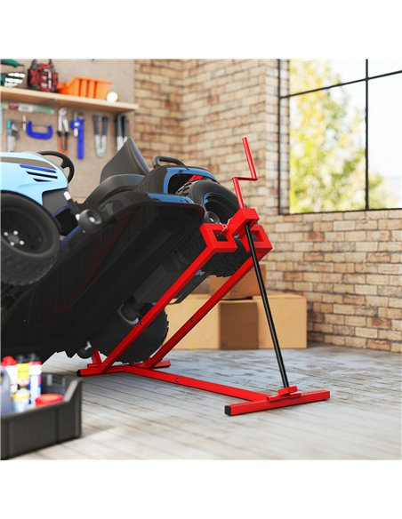 HOMCOM 400 kg Foldable Ride-On Mower Jack Lift, Adjustable Steel Lifting Device, for Lawn Mower, ATV, Red - pic 173227 | FastDaddyshop