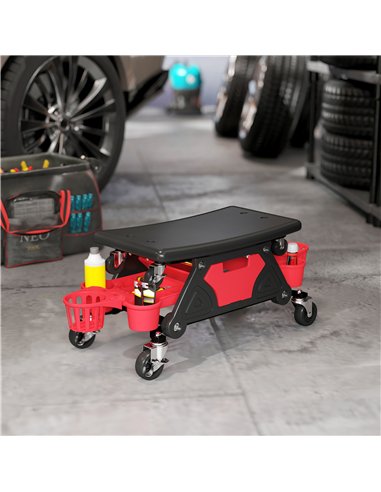 HOMCOM Rolling Mechanic Stool, 135kg Capacity Workshop Stool with 360° Swivel Wheels, Roller Creeper Seat with Slide Out Tool Tr