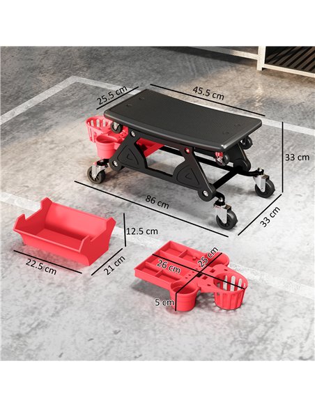 HOMCOM Rolling Mechanic Stool, 135kg Capacity Workshop Stool with 360° Swivel Wheels, Roller Creeper Seat with Slide Out Tool Tr - pic 173231 | FastDaddyshop
