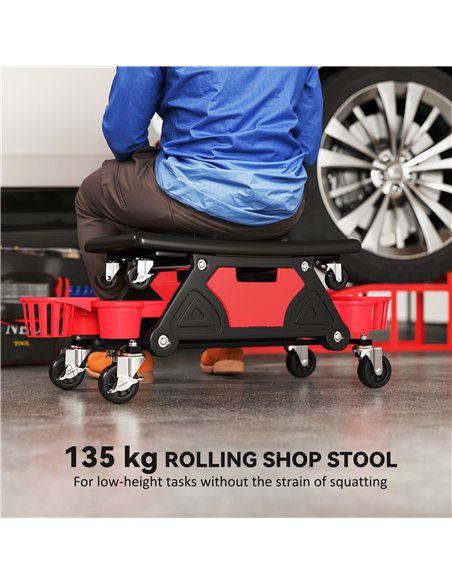 HOMCOM Rolling Mechanic Stool, 135kg Capacity Workshop Stool with 360° Swivel Wheels, Roller Creeper Seat with Slide Out Tool Tr - pic 173232 | FastDaddyshop
