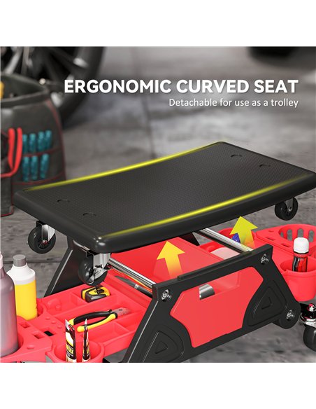 HOMCOM Rolling Mechanic Stool, 135kg Capacity Workshop Stool with 360° Swivel Wheels, Roller Creeper Seat with Slide Out Tool Tr - pic 173233 | FastDaddyshop