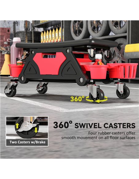 HOMCOM Rolling Mechanic Stool, 135kg Capacity Workshop Stool with 360° Swivel Wheels, Roller Creeper Seat with Slide Out Tool Tr - pic 173234 | FastDaddyshop