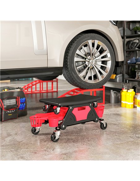 HOMCOM Rolling Mechanic Stool, 135kg Capacity Workshop Stool with 360° Swivel Wheels, Roller Creeper Seat with Slide Out Tool Tr - pic 173236 | FastDaddyshop