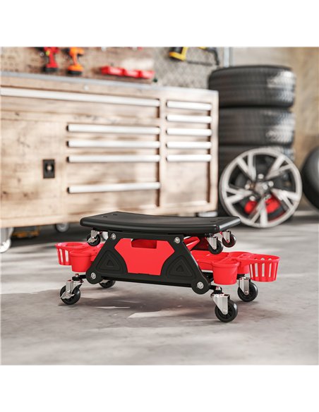 HOMCOM Rolling Mechanic Stool, 135kg Capacity Workshop Stool with 360° Swivel Wheels, Roller Creeper Seat with Slide Out Tool Tr - pic 173237 | FastDaddyshop