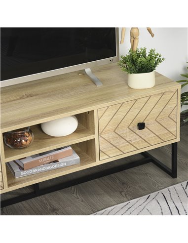 Homcom 1200mm Chevron Four-Compartment TV Stand, Brown and Black
