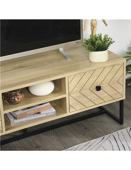 Homcom 1200mm Chevron Four-Compartment TV Stand, Brown and Black - pic 17324 | FastDaddyshop