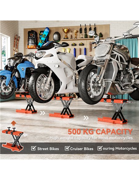 HOMCOM 500 kg Motorcycle Scissor Lift Jack, Heavy Duty Steel Adjustable Motorbike Lifting Hoist Stand with Safety Pin, Foldable  - pic 173242 | FastDaddyshop