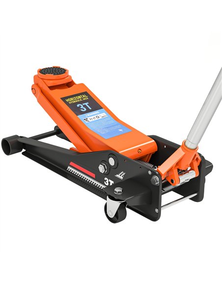 HOMCOM 3 Ton Hydraulic Low-Profile Floor Jack, with 7.5-50.5cm Lifting Range, Wheels, Orange - pic 173247 | FastDaddyshop