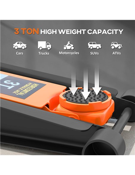 HOMCOM 3 Ton Hydraulic Low-Profile Floor Jack, with 7.5-50.5cm Lifting Range, Wheels, Orange - pic 173251 | FastDaddyshop
