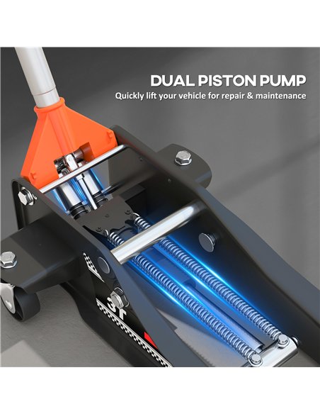 HOMCOM 3 Ton Hydraulic Low-Profile Floor Jack, with 7.5-50.5cm Lifting Range, Wheels, Orange - pic 173253 | FastDaddyshop