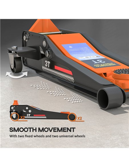 HOMCOM 3 Ton Hydraulic Low-Profile Floor Jack, with 7.5-50.5cm Lifting Range, Wheels, Orange - pic 173254 | FastDaddyshop