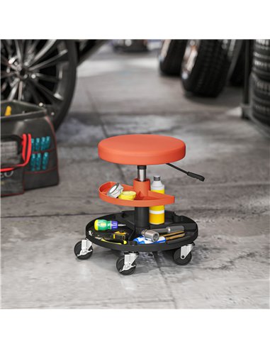 HOMCOM Rolling Mechanic Stool, 135kg Capacity Workshop Stool, 360° Swivel Roller Padded Creeper Seat with Wheels, Tool Trays Sto