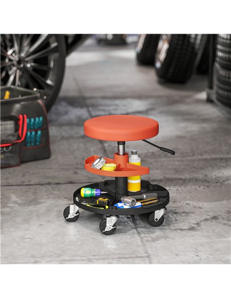 HOMCOM Rolling Mechanic Stool, 135kg Capacity Workshop Stool, 360° Swivel Roller Padded Creeper Seat with Wheels, Tool Trays Sto - pic 173257 | FastDaddyshop