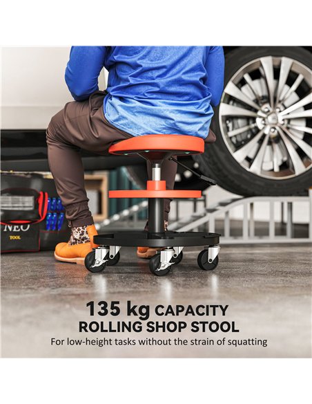 HOMCOM Rolling Mechanic Stool, 135kg Capacity Workshop Stool, 360° Swivel Roller Padded Creeper Seat with Wheels, Tool Trays Sto - pic 173259 | FastDaddyshop