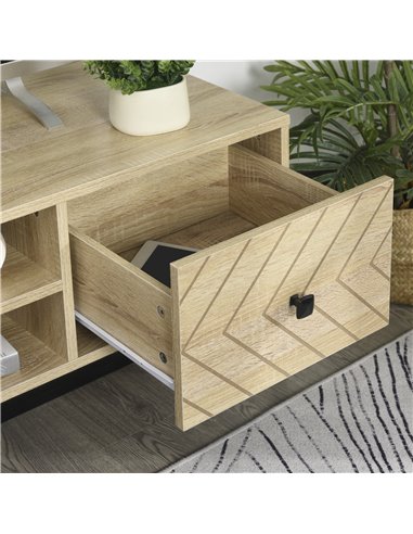 Homcom 1200mm Chevron Four-Compartment TV Stand, Brown and Black