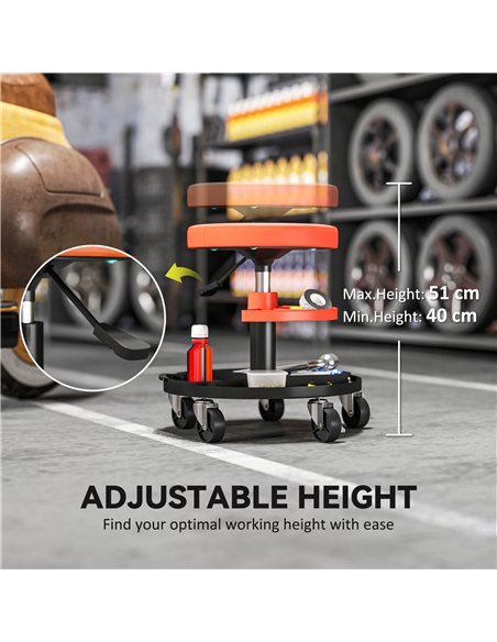 HOMCOM Rolling Mechanic Stool, 135kg Capacity Workshop Stool, 360° Swivel Roller Padded Creeper Seat with Wheels, Tool Trays Sto - pic 173260 | FastDaddyshop