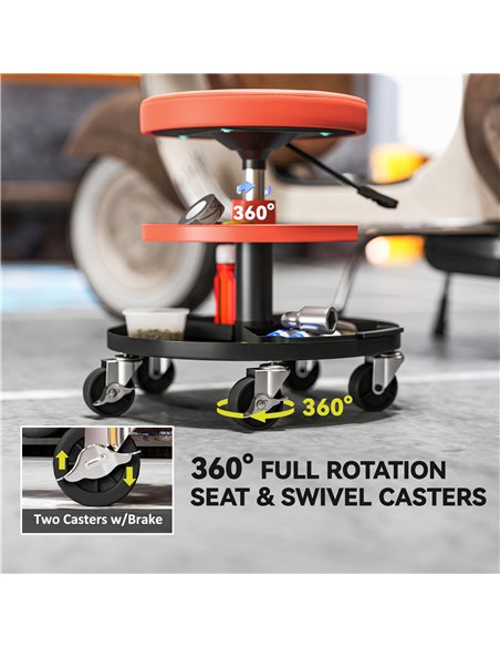 HOMCOM Rolling Mechanic Stool, 135kg Capacity Workshop Stool, 360° Swivel Roller Padded Creeper Seat with Wheels, Tool Trays Sto - pic 173262 | FastDaddyshop