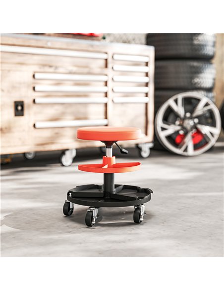 HOMCOM Rolling Mechanic Stool, 135kg Capacity Workshop Stool, 360° Swivel Roller Padded Creeper Seat with Wheels, Tool Trays Sto - pic 173264 | FastDaddyshop