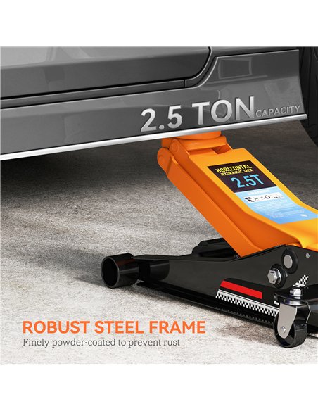 HOMCOM 2.5 Ton Hydraulic Low-Profile Floor Jack, with 7.5-47cm Lifting Range, Wheels, Orange - pic 173278 | FastDaddyshop