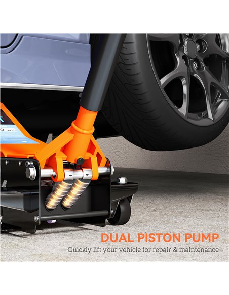 HOMCOM 2.5 Ton Hydraulic Low-Profile Floor Jack, with 7.5-47cm Lifting Range, Wheels, Orange - pic 173279 | FastDaddyshop