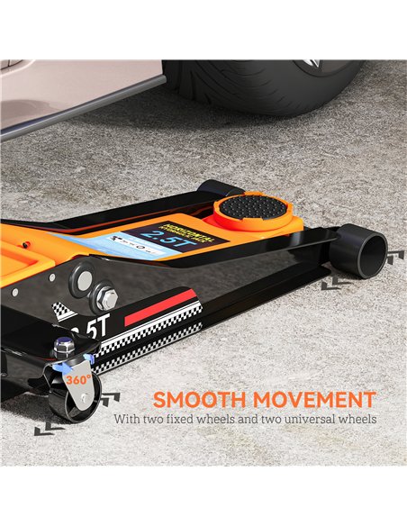HOMCOM 2.5 Ton Hydraulic Low-Profile Floor Jack, with 7.5-47cm Lifting Range, Wheels, Orange - pic 173280 | FastDaddyshop
