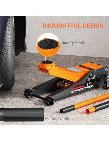 HOMCOM 2.5 Ton Hydraulic Low-Profile Floor Jack, with 7.5-47cm Lifting Range, Wheels, Orange - pic 173281 | FastDaddyshop