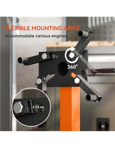 HOMCOM Engine Stand, 570 kg Rotating Engine Stand with 360 Degree Adjustable Head, 4 Mounting Arms, Heavy Duty Steel Support, Un
