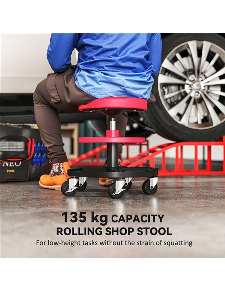 HOMCOM Rolling Mechanic Stool, 135kg Capacity Workshop Stool, 360° Swivel Roller Padded Creeper Seat with Wheels, Tool Trays Sto - pic 173304 | FastDaddyshop