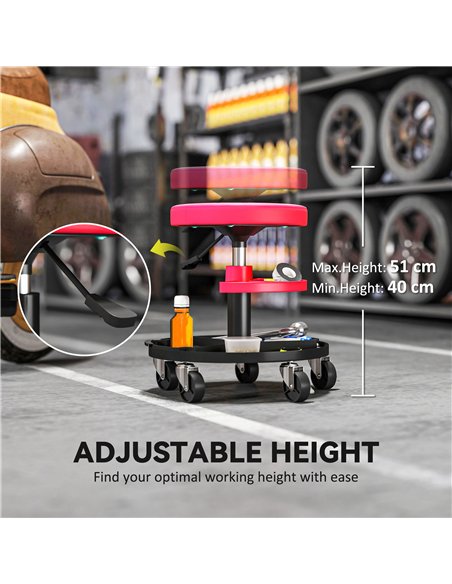 HOMCOM Rolling Mechanic Stool, 135kg Capacity Workshop Stool, 360° Swivel Roller Padded Creeper Seat with Wheels, Tool Trays Sto - pic 173305 | FastDaddyshop