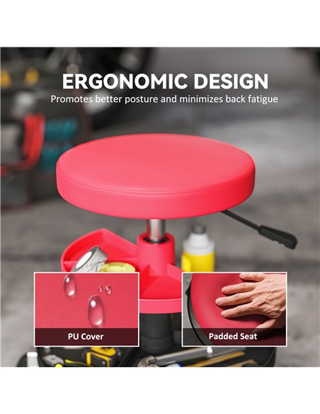 HOMCOM Rolling Mechanic Stool, 135kg Capacity Workshop Stool, 360° Swivel Roller Padded Creeper Seat with Wheels, Tool Trays Sto - pic 173306 | FastDaddyshop