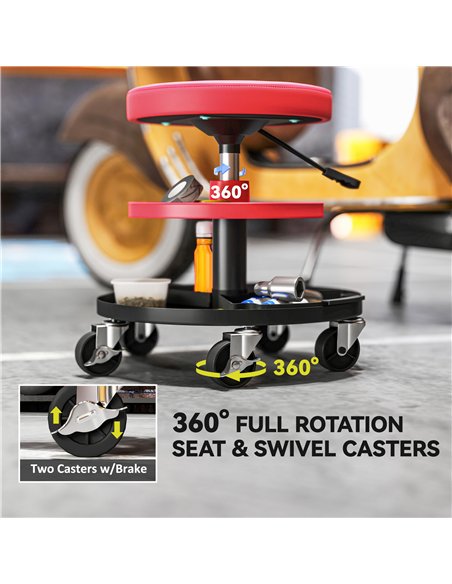 HOMCOM Rolling Mechanic Stool, 135kg Capacity Workshop Stool, 360° Swivel Roller Padded Creeper Seat with Wheels, Tool Trays Sto - pic 173307 | FastDaddyshop